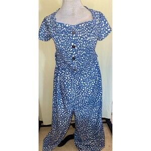 Oddi Romper Jumpsuit 3xl New Blue White Polkadots Wide Leg Flowy Stretchy One Pc
